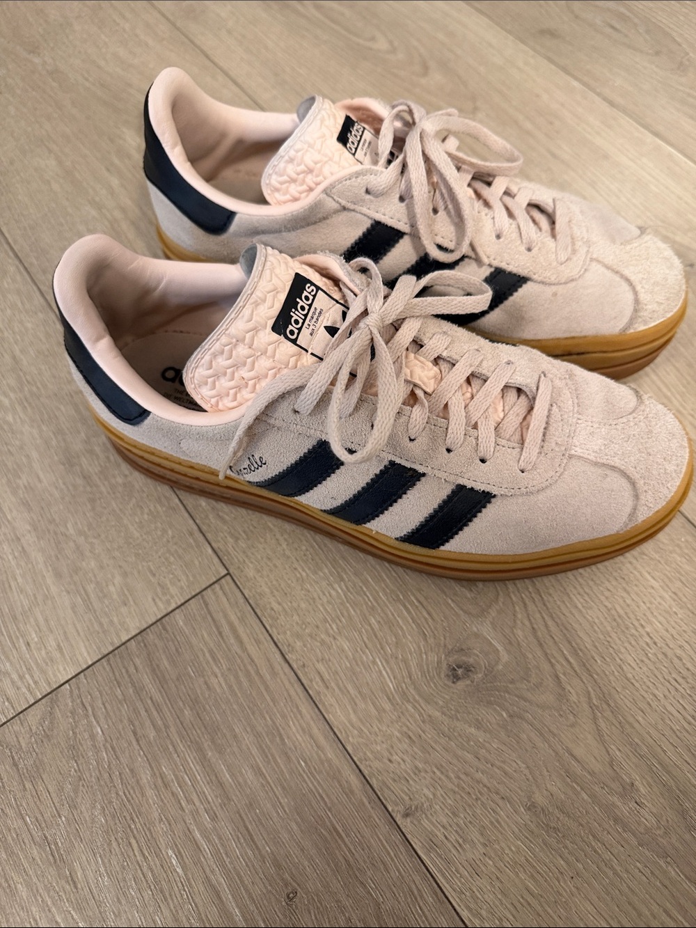 adidas Pink Suede Sneakers with Navy Stripes and Gum Sole
